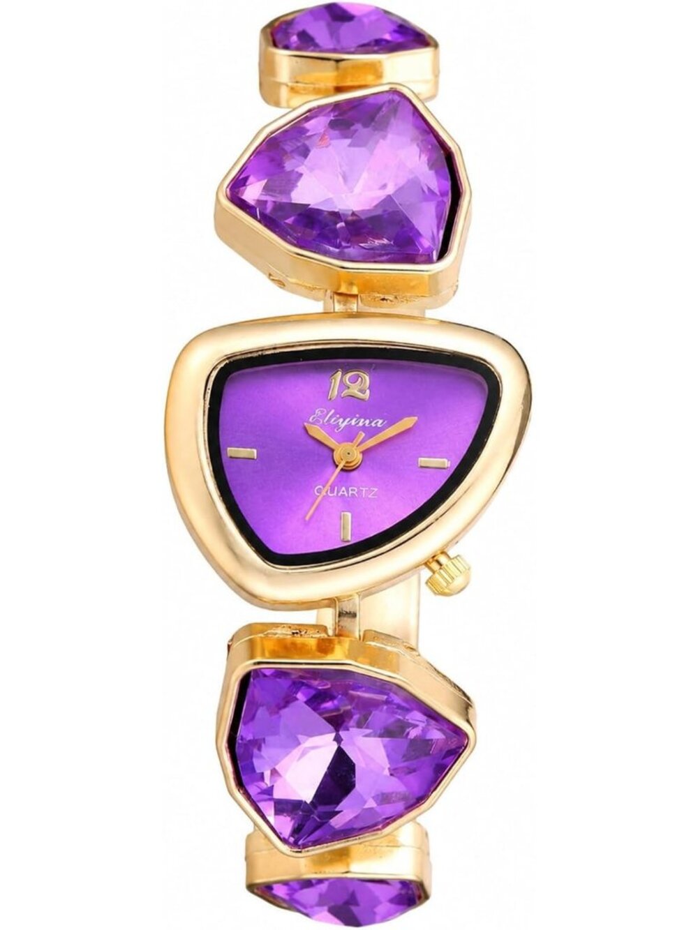 Women's Purple Birthstone Bracelet Triangle Dial Quartz Diamonds Strap Watch